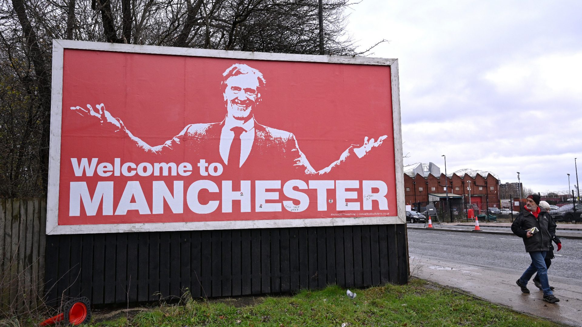 A billboard near Old Trafford, Manchester United’s stadium, boasts an image of the club’s owner, Sir Jim Ratcliffe. Photo: Stu Forster/Getty