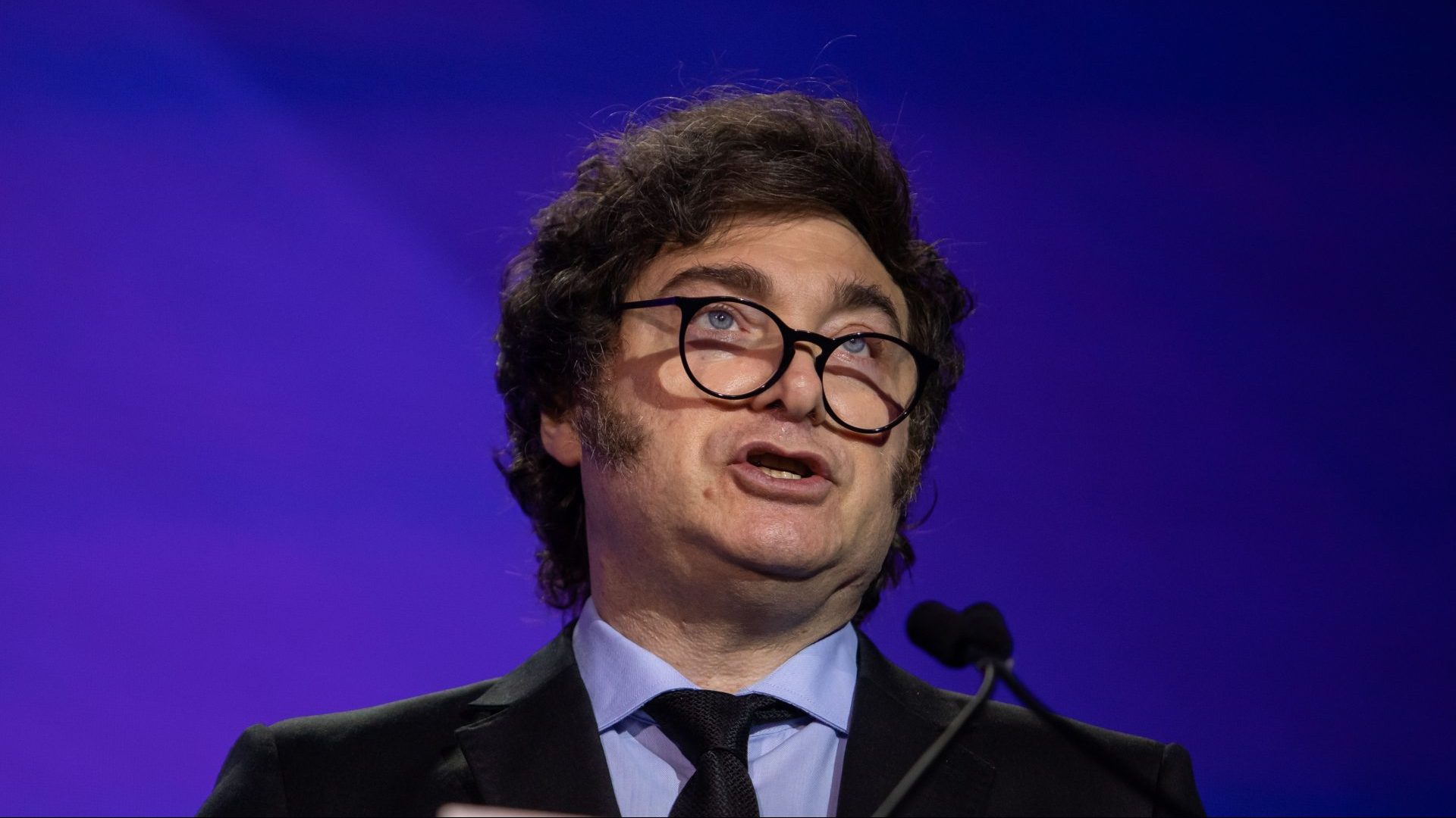 Javier Milei speaks at the Milken Institute's Global Conference in California (Photo by Apu Gomes/Getty Images)