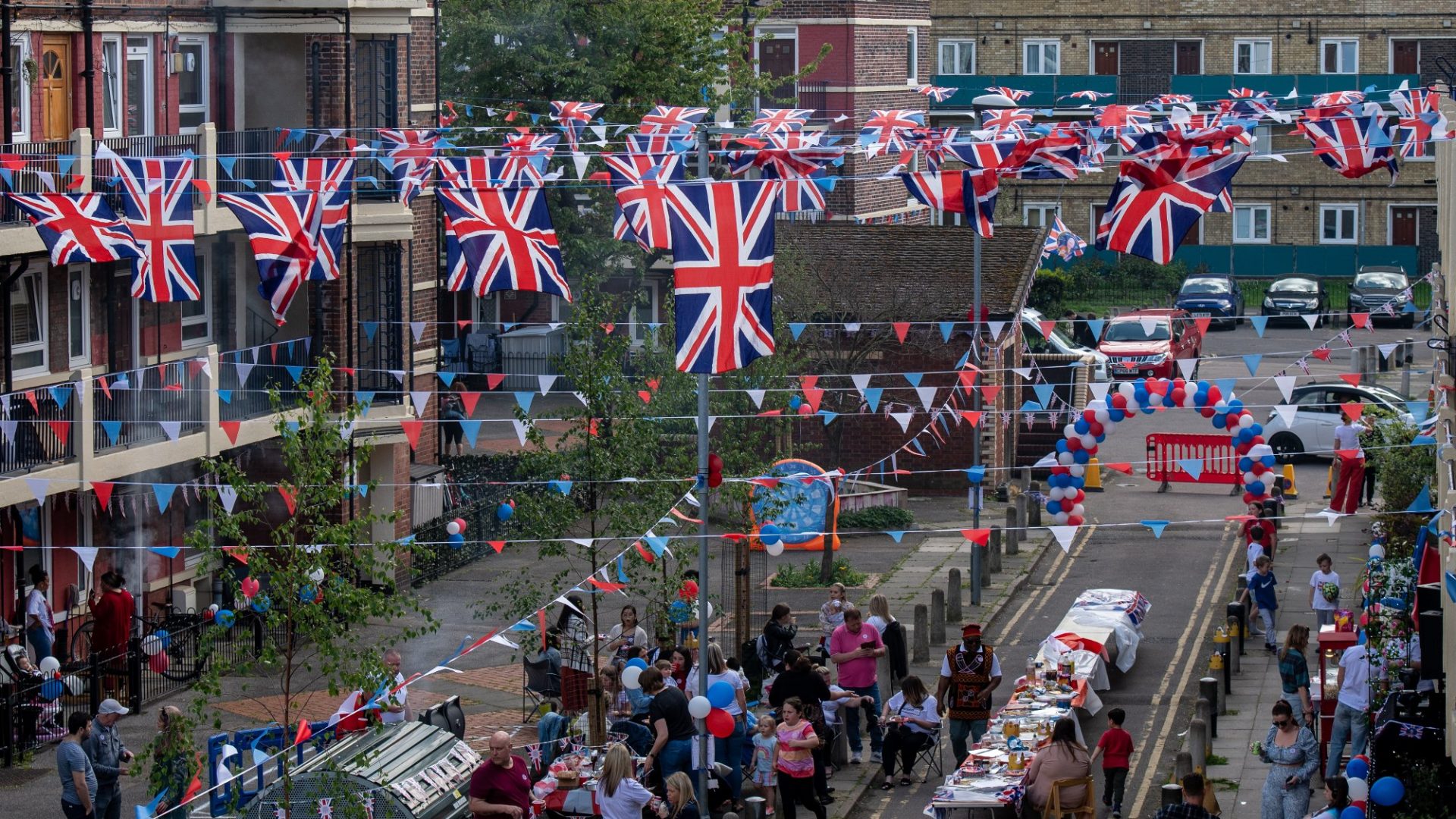 Residents of the Kirby Estate in Bermondsey have a Coronation street party on May 7, 2023. Photo: Chris J Ratcliffe/Getty