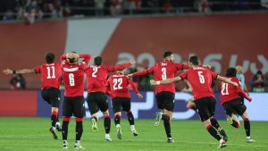 Georgia's players celebrate winning the UEFA EURO 2024 qualifying play-off. Photo: GIORGI ARJEVANIDZE/AFP via Getty Images
