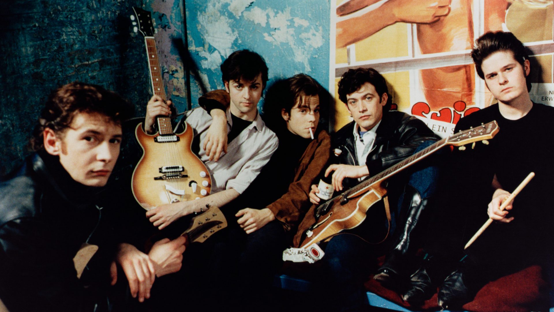 Ian Hart, Gary Bakewell, Stephen Dorff, Chris O’Neill and Scot Williams as the Beatles in Iain Softley’s 1994 drama Backbeat. Photo: Mark Tillie