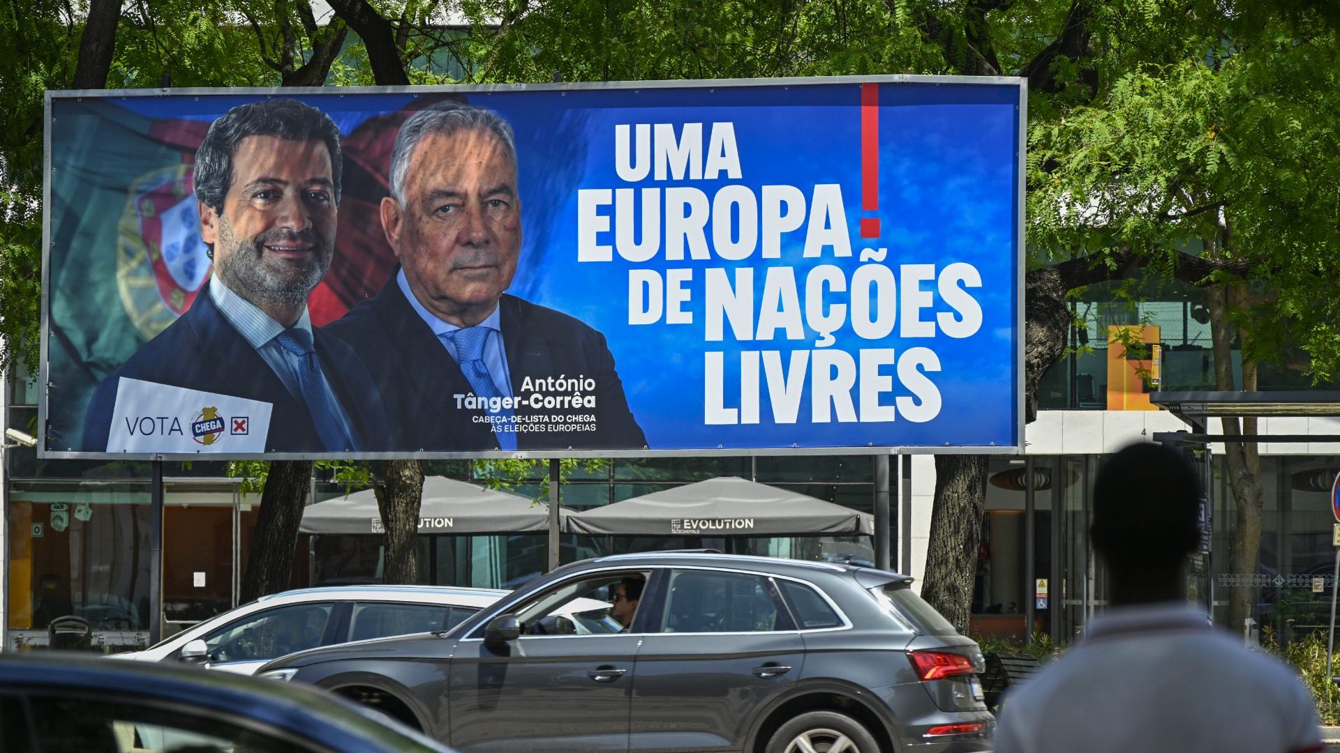  Far-right political party Chega large billboard advertises António Tânger Corrêa for European Parliament. Photo: Horacio Villalobos#Corbis/Corbis via Getty Images