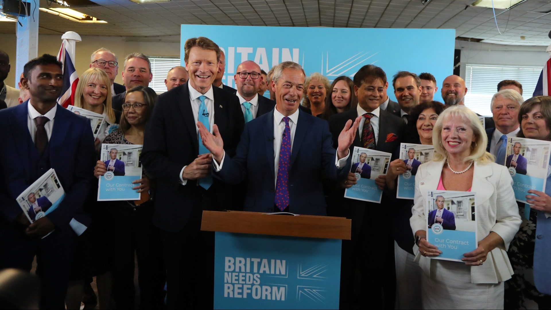 Reform UK launches its 'Our Contract with You' general election manifesto (Photo by Geoff Caddick/Getty Images)