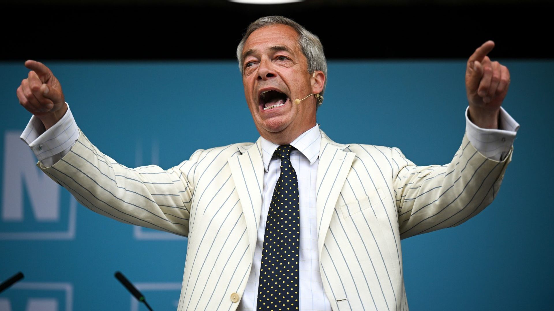 Nigel Farage speaks during an election campaign event in Newton Abbot, Devon  (Photo by Finnbarr Webster/Getty Images)