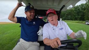 Donald Trump plays a round of golf with US Open champion Bryson DeChambeau at Bedminster, New Jersey. Photo: @brysondechambeau/Instagram