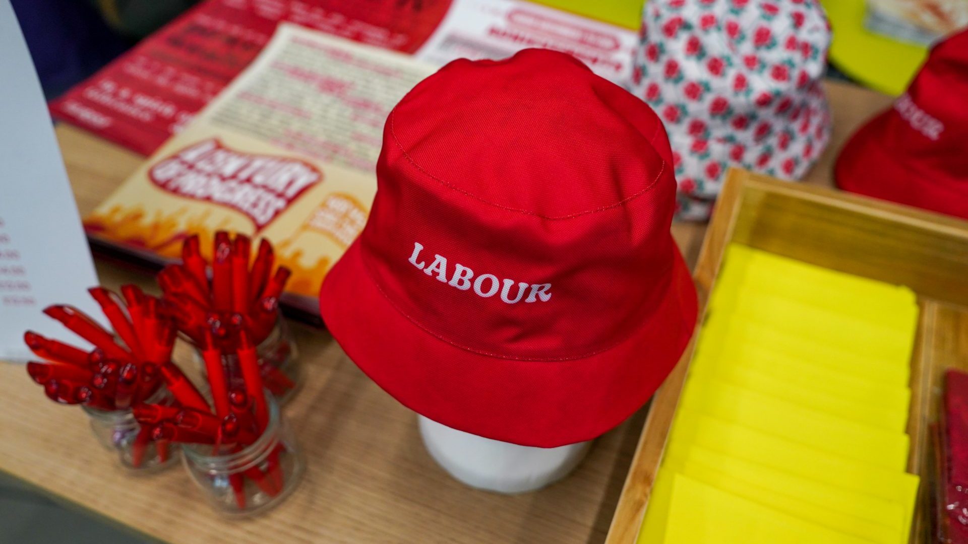 arty merchandise is sold during the Labour North Conference (Photo by Ian Forsyth/Getty Images)