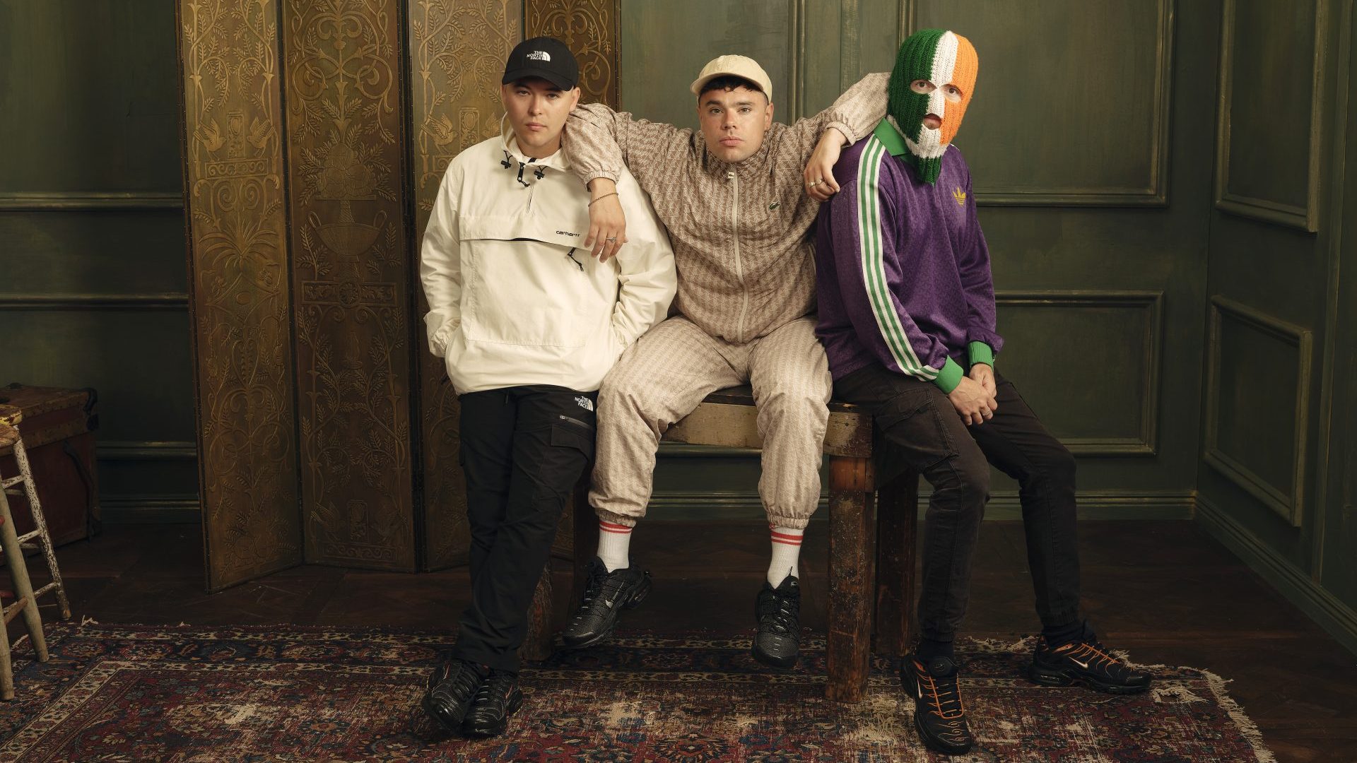 Liam Óg Ó Hannaidh, Naoise Ó Cairealláin and JJ Ó Dochartaigh of Kneecap at the 2024 Tribeca Festival in New York City. Photo: Justin Bettman/Getty