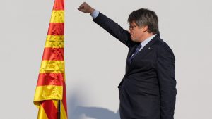 Carles Puigdemont arrives to deliver a speech in Barcelona on August 8, 2024. Photo: César Manso/AFP/Getty