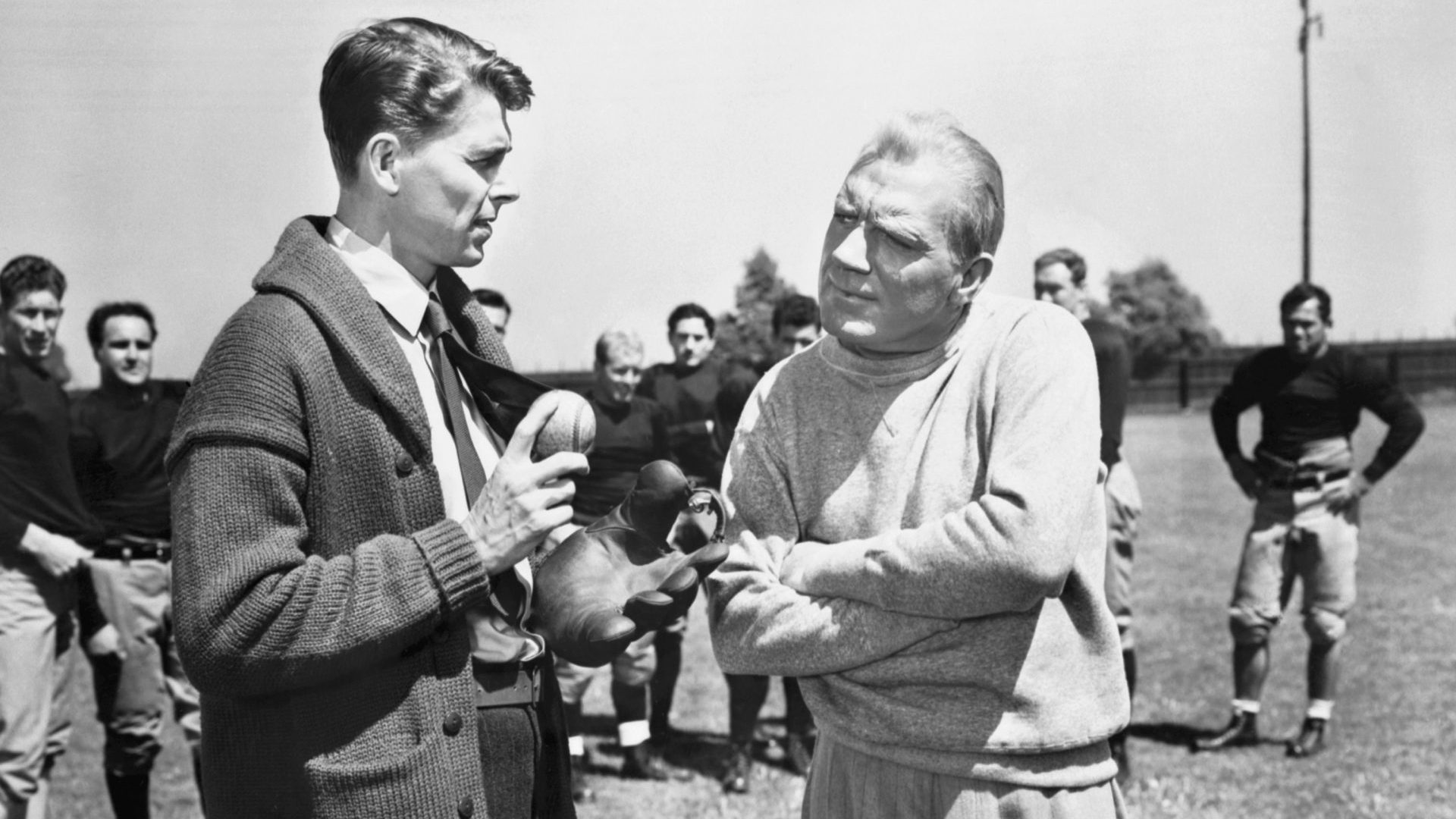 Ronald Reagan and Pat O’Brien in Knute Rockne, All American, 1940. Photo: Getty