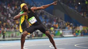 Usain Bolt does his 'Lightening Bolt' pose as he celebrates winning the Men's 100m Final during the athletics event at the Rio 2016 Olympic Games. Photo: OLIVIER MORIN/AFP via Getty Images