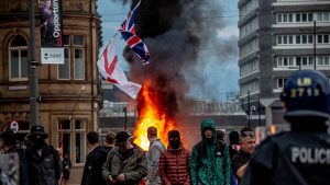 Rioters on the streets of Sunderland on August 2. Photo: Drik/Getty