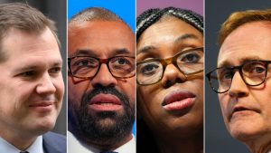 From left: Robert Jenrick, James Cleverly, Kemi Badenoch and Tom Tugendhat, the four remaining Tory leadership hopefuls. Photos: Carl Court; Leon Neal/Getty