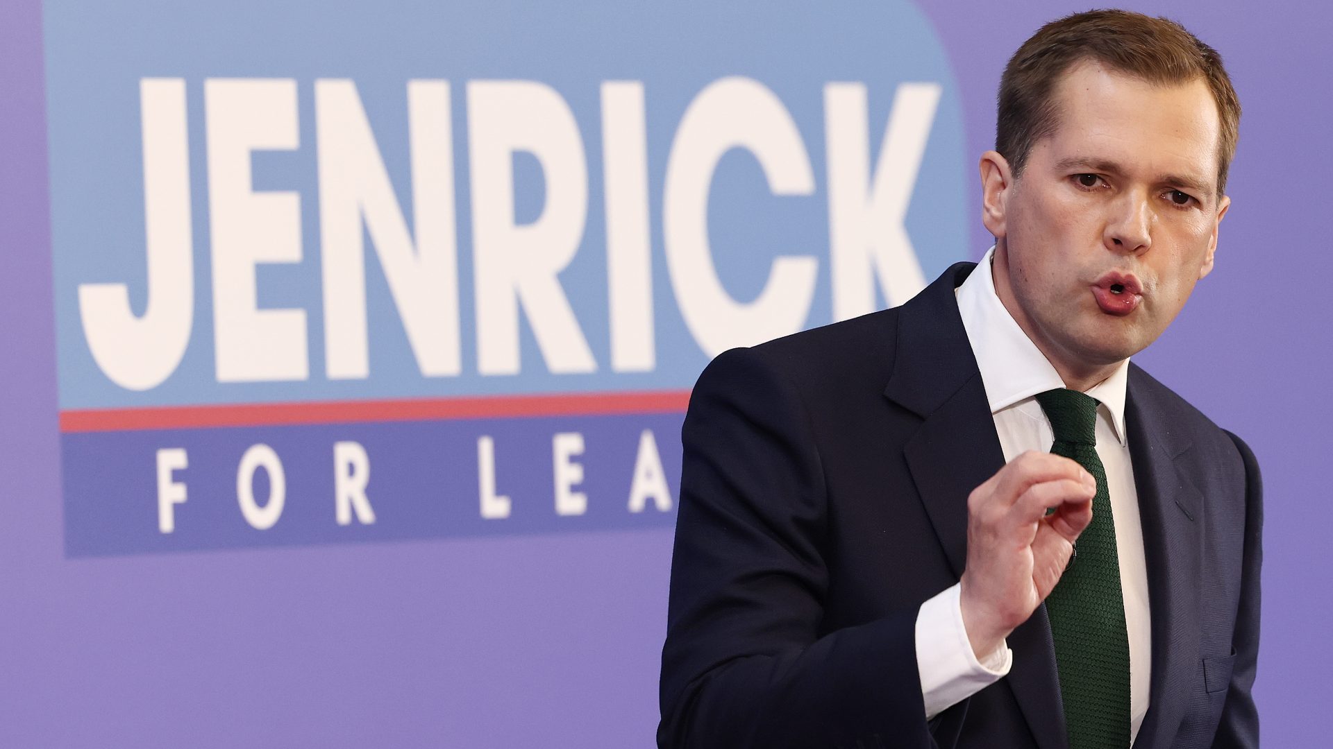 Robert Jenrick speaks during the launch of his bid to become the next Conservative Party leader (Photo by Darren Staples/Getty Images)