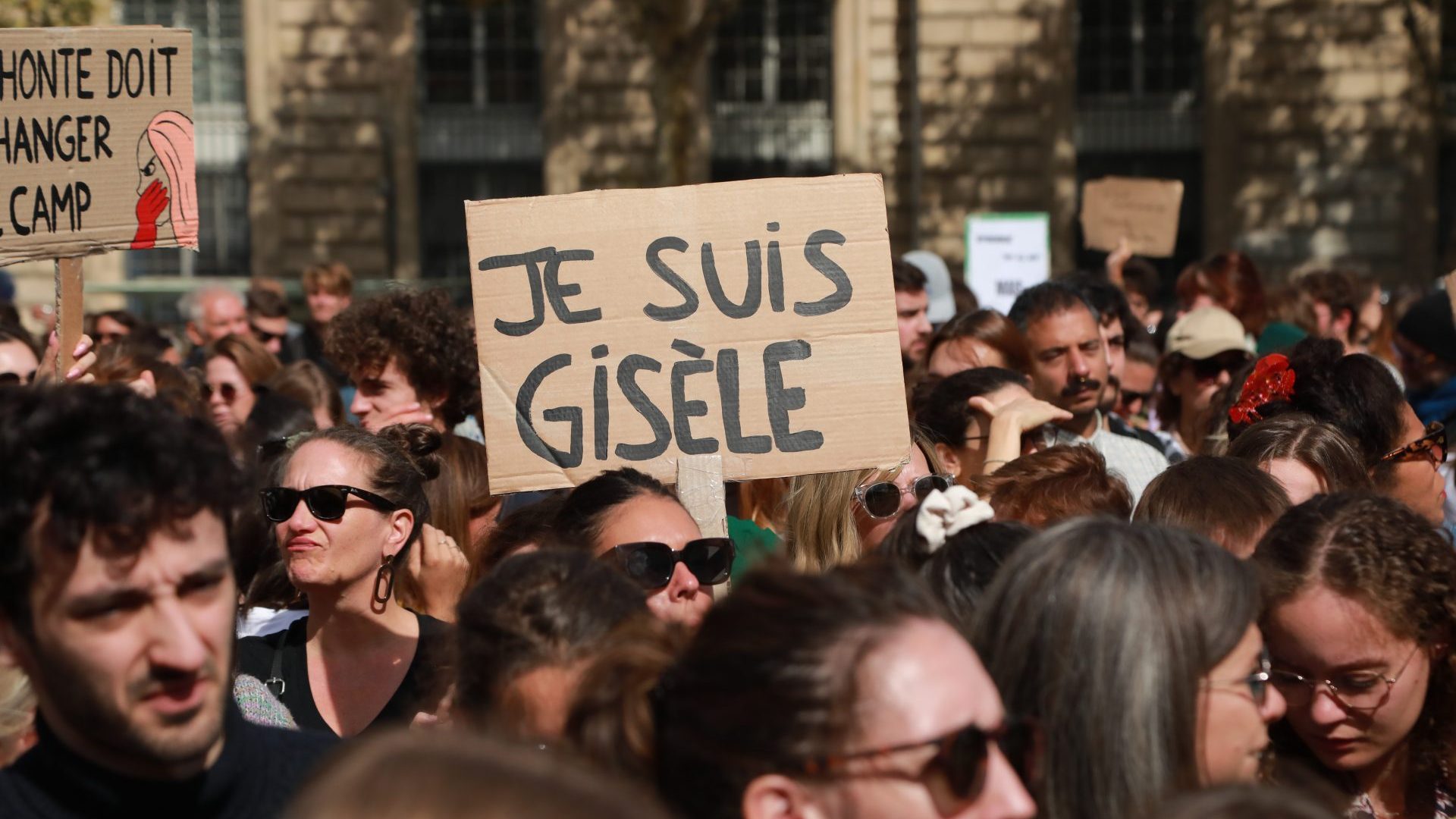 Several thousand people gather to stage a demonstration in support of Gisele Pelicot and all victims of rape on the Plage de la Republique. Photo: Mohamad Salaheldin Abdelg Alsayed/Anadolu via Getty Images