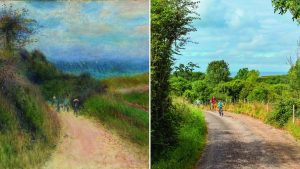 Renoir’s Road to Berneval, painted in 1880; three cyclists came into view just where the mussel-harvesters had walked.
All paintings: Barberini Museum; all photos: Christoph Irrgang