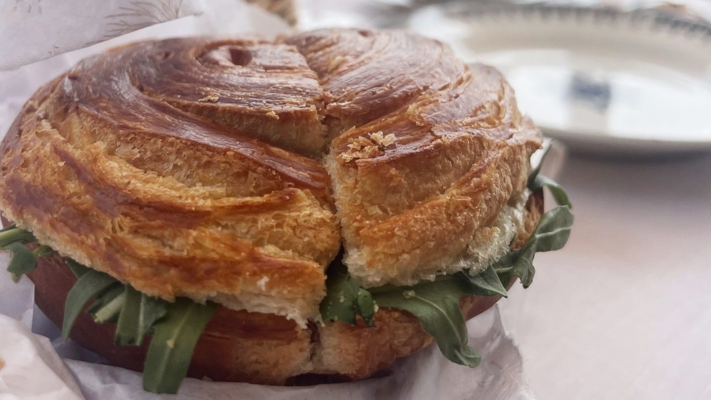 A kouign-amman sandwich – part of a picnic near Bordeaux. Photo: Josh Barrie