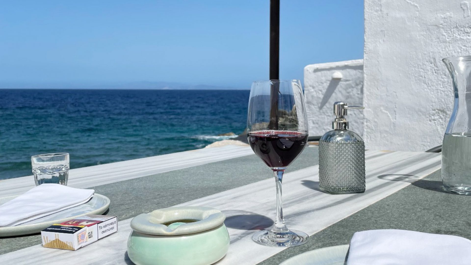 The view from the terrace of Cantina on the island of Sifnos. Photo: Josh Barrie
