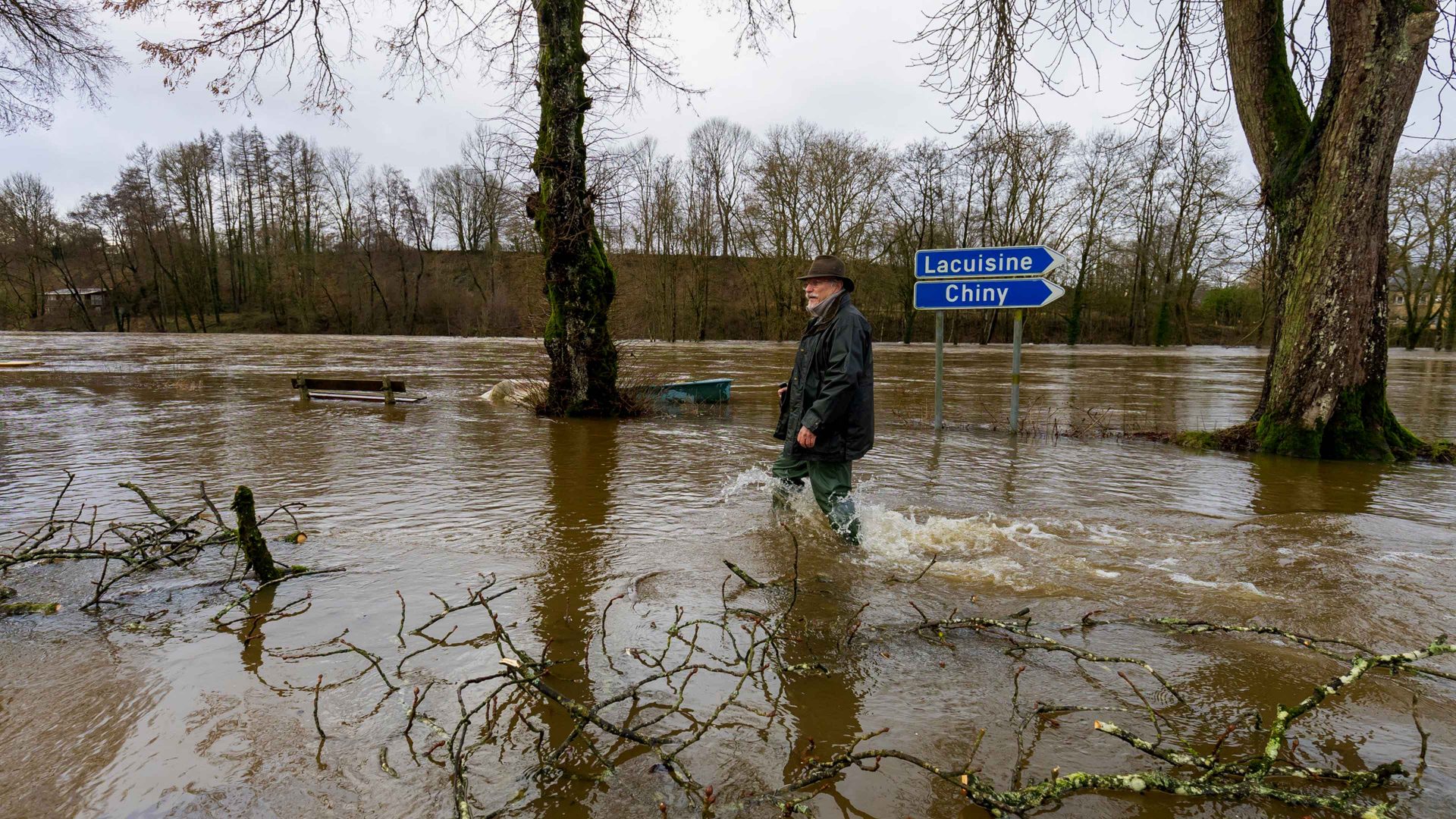 Streets are flooded after heavy rainfall in Moyen. Photo: JULIEN WARNAND/BELGA MAG/AFP via Getty Images