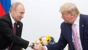 Donald Trump meets Vladimir Putin at a G20 summit in Osaka, Japan. Photo: Kremlin Press Office/Anadolu Agency/Getty