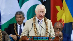 King Charles speaks at the opening of the Commonwealth heads of government meeting on October 25 in Apia, Samoa. Photo: Ian Vogler-Pool/Getty