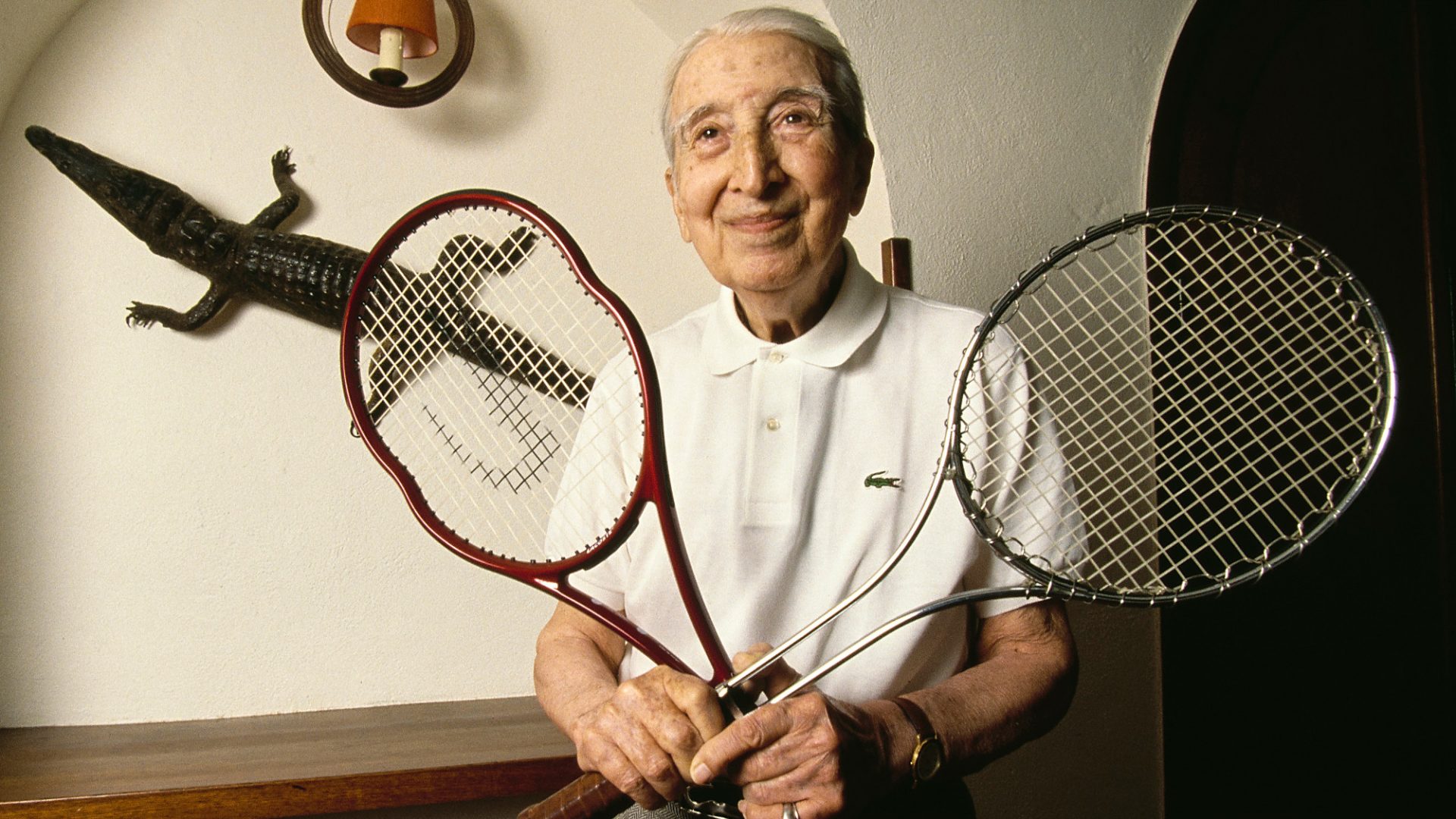 French tennis player René Lacoste in 1994. Photo: Pascal Rondeau/Allsport/Getty Images