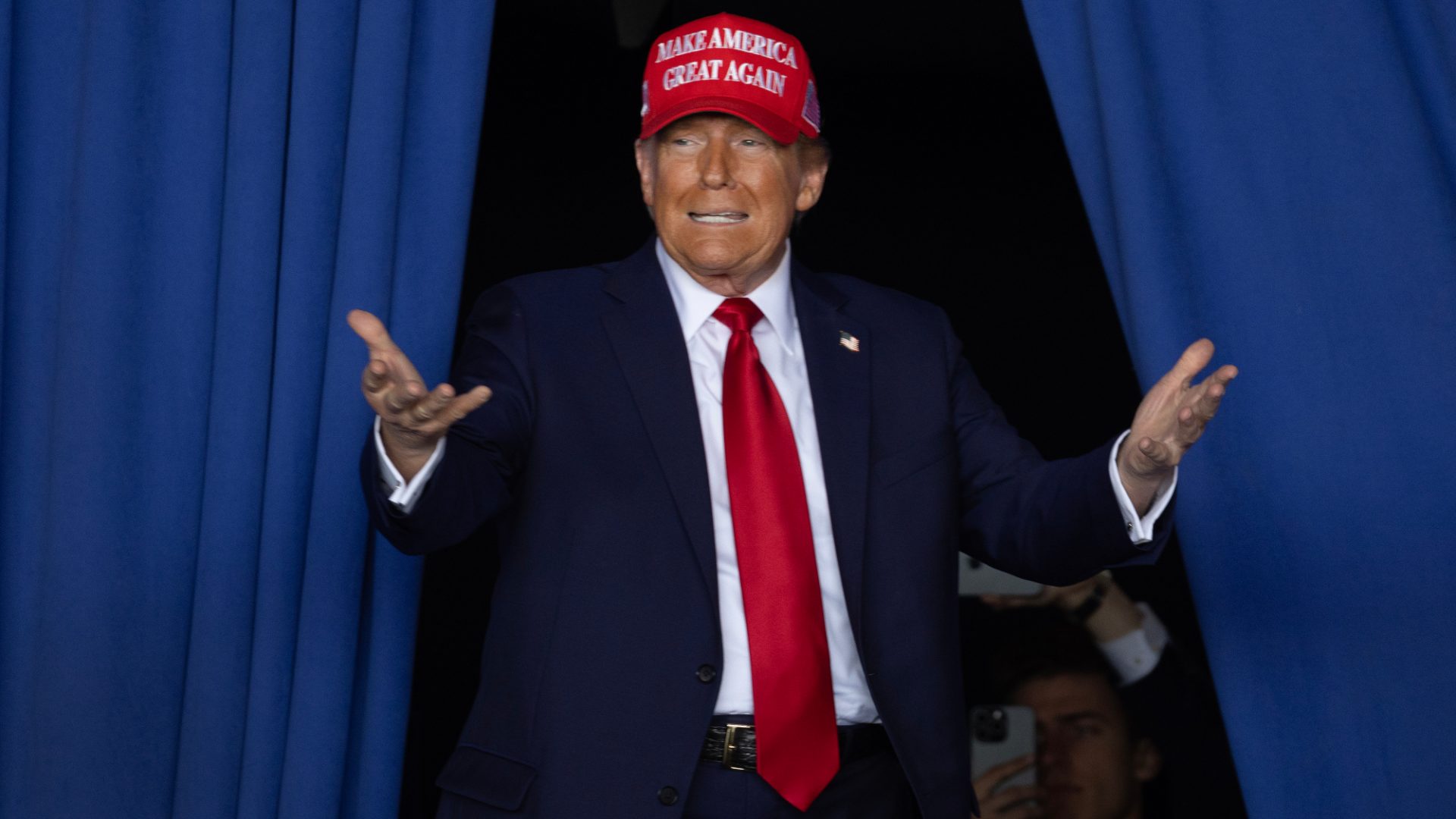 Donald Trump arrives for a rally in Juneau, Wisconsin, October 6. Photo: Scott Olson/Getty