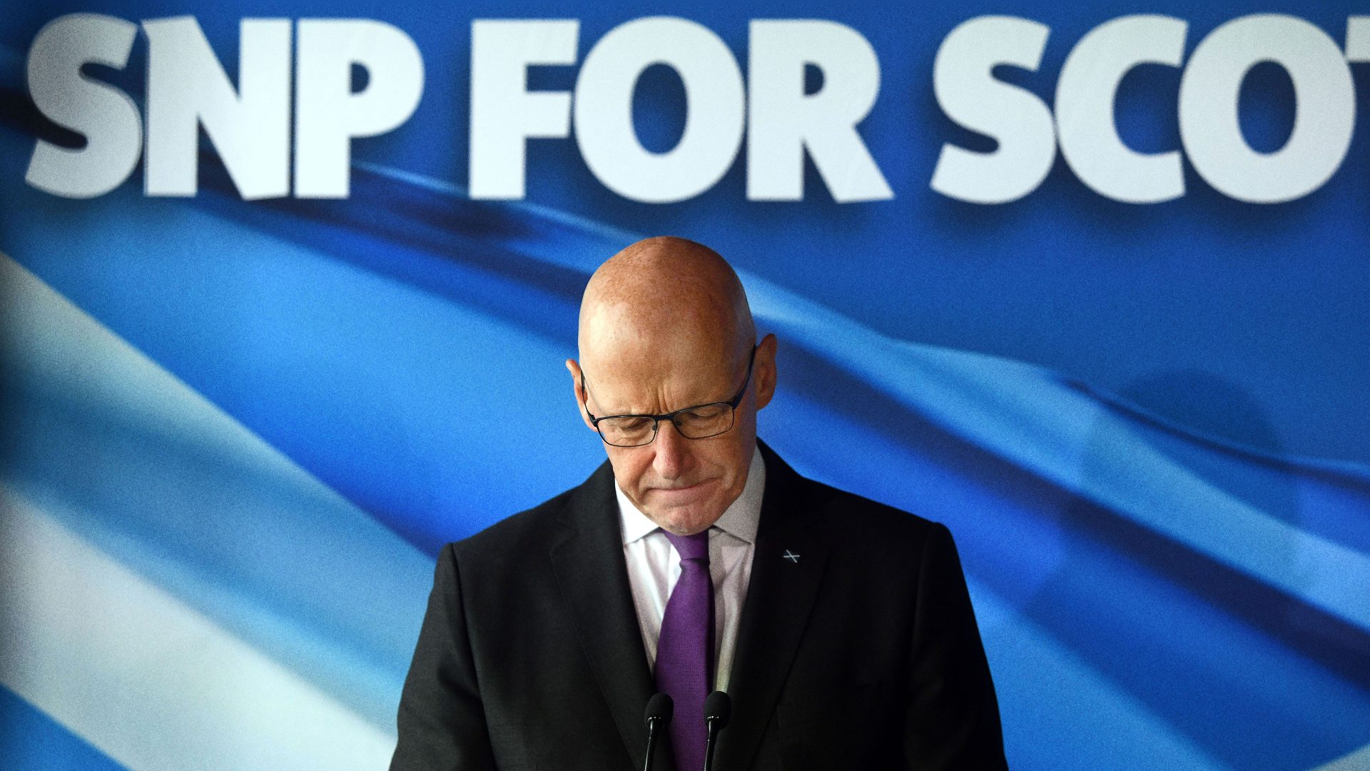 John Swinney addresses media at Port of Leith distillery after the UK general election results were confirmed. Photo: Michael Boyd/Getty Images