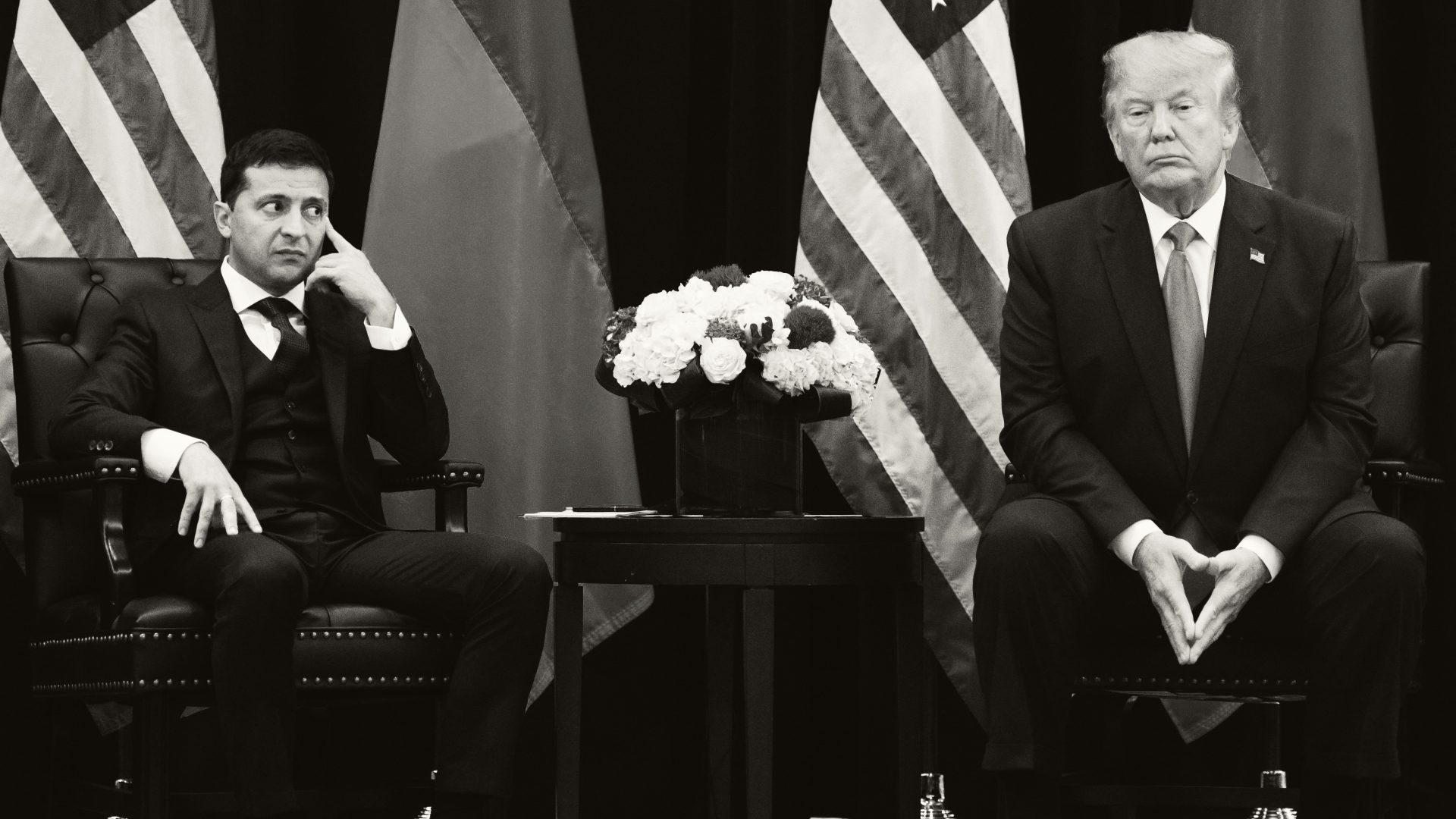 The eyes have it: US president Donald Trump and Ukrainian president Volodymyr Zelensky during a meeting in 2019. Photo: Saul Loeb/AFP/Getty