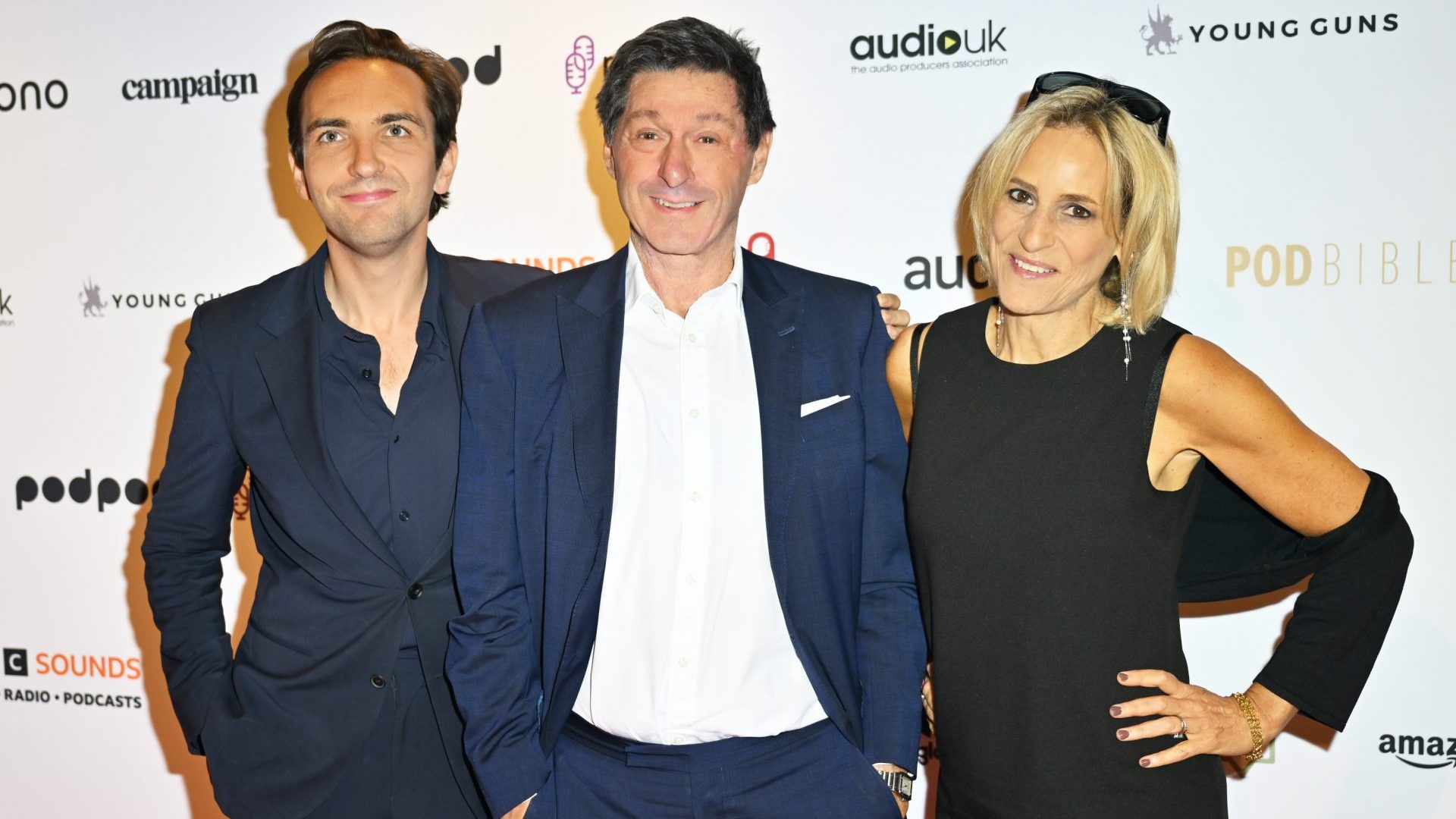 Lewis Goodall, Jon Sopel and Emily Maitlis of The News Agents (Photo by Jed Cullen/Dave Benett/Getty Images)