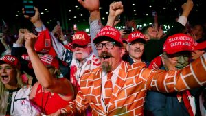 Trump fans rejoice at the Palm Beach Convention Center in Florida. Photo:  Angela Weiss/AFP