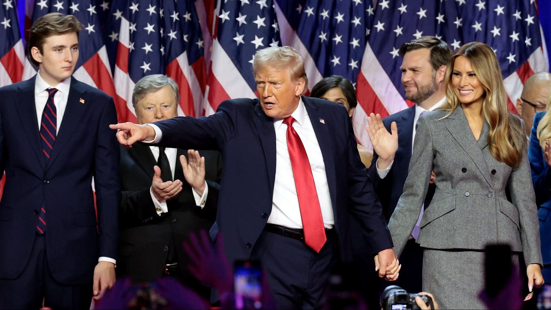 Donald Trump with Melania during an election night event at the Palm Beach Convention Center in Florida (Photo by Win McNamee/Getty Images)