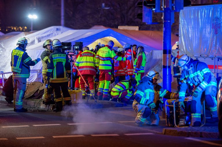 Police and ambulance workers after the car attack on Christmas marketgoers in Magdeburg, Germany on December 20, 2024, which killed five people. Photo: Craig Stennett/Getty Images