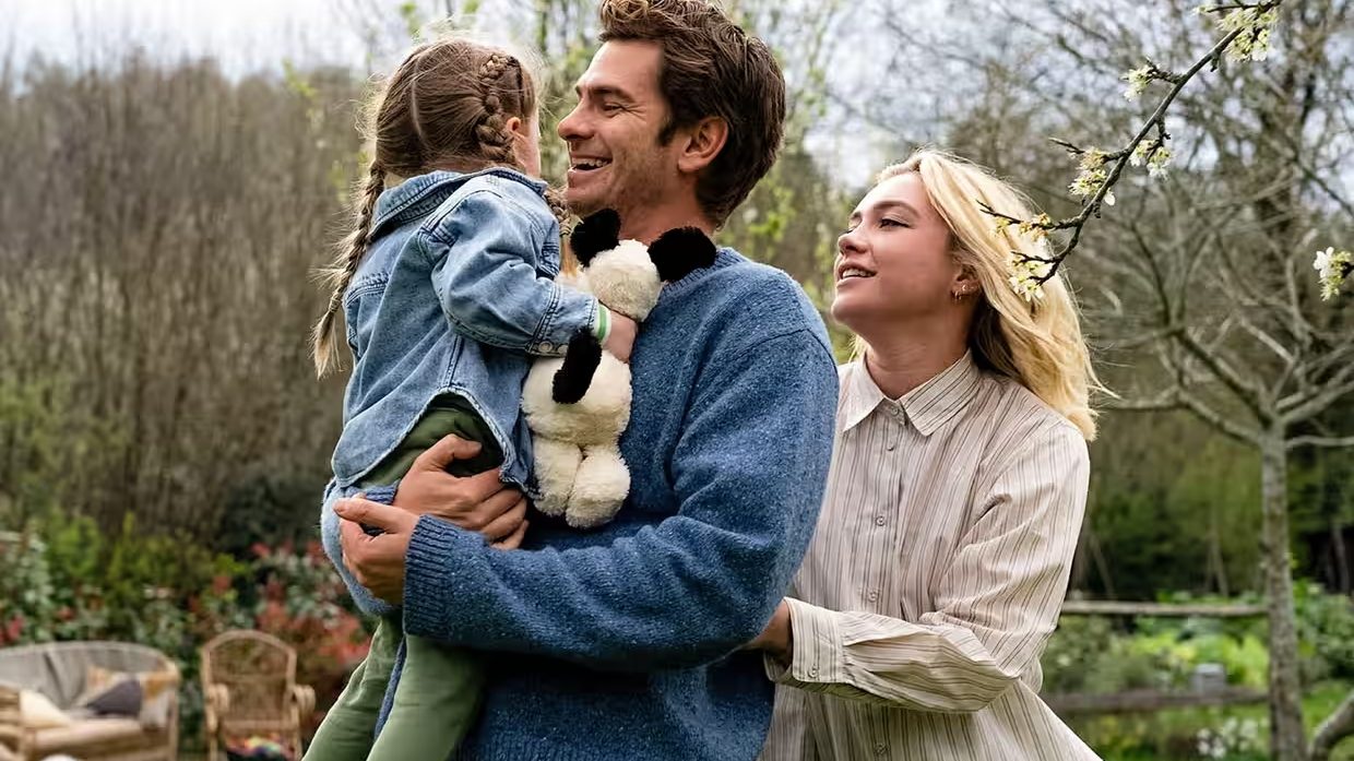 Andrew Garfield, Florence Pugh and Grace Delaney in We Live in Time. Photo: BFA/Alamy