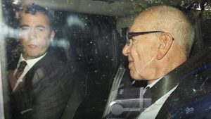 Will Lewis rides with former boss Rupert Murdoch. Photo: Peter Macdiarmid/Getty Images