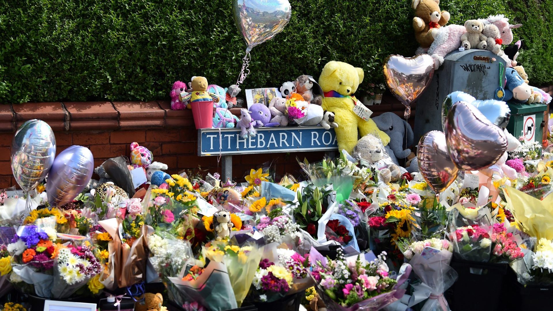 Floral tributes are left for the victims of the deadly knife attack in Southport. Photo: PETER POWELL/AFP via Getty Images