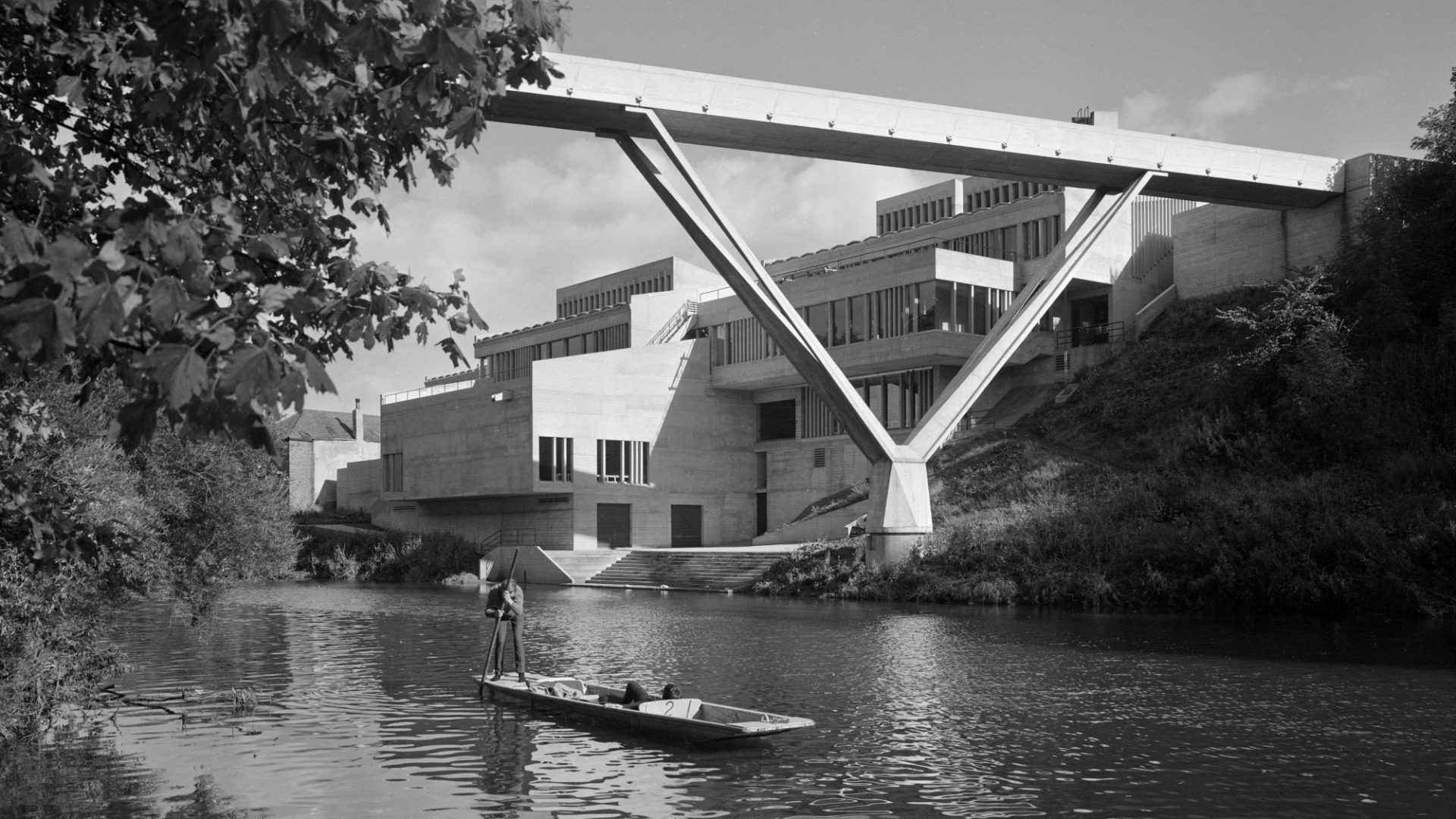 The recently completed Dunelm House at Durham University, with Kingsgate Bridge in the foreground, October 1966. Photo: Photos: Historic England/Heritage Images/Getty