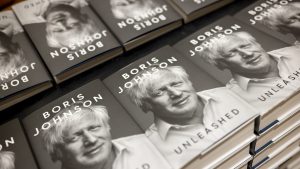 Copies of Unleashed, Boris Johnson's account of his time in office. Photo: Jack Taylor/Getty Images