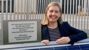 Andrea Jenkyns and her commemorative plaque. Photo: X