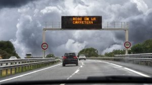 The digital motorway sign reads ‘Highway Robbery’. Photo: Getty