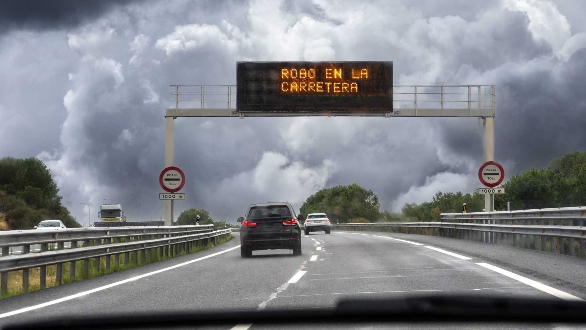 The digital motorway sign reads ‘Highway Robbery’. Photo: Getty