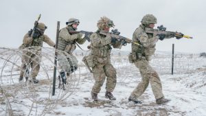 British troops lead an assault during Nato exercise Steadfast Dart in Romania last month. Photo: Andrei Pungovschi/Getty